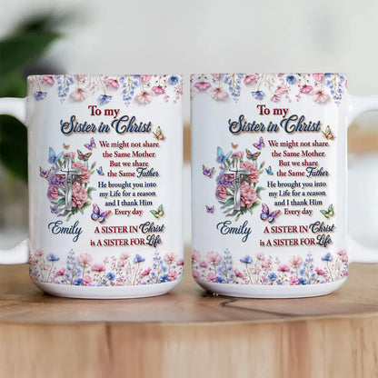 To My Sister in Christ Birthday Flower Jesus Cross - Personalized Mug - Perfect Birthday Gift For Bestie Jesus Lover-Myprintsy