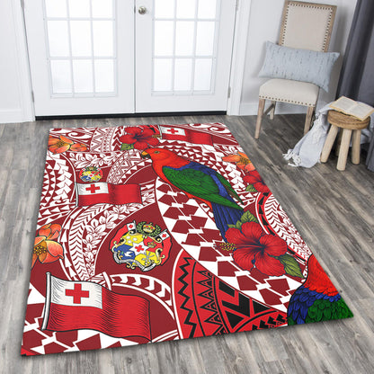 Tonga Area Rug Polynesian Red Shining Parrot Heilala Pattern-Myprintsy