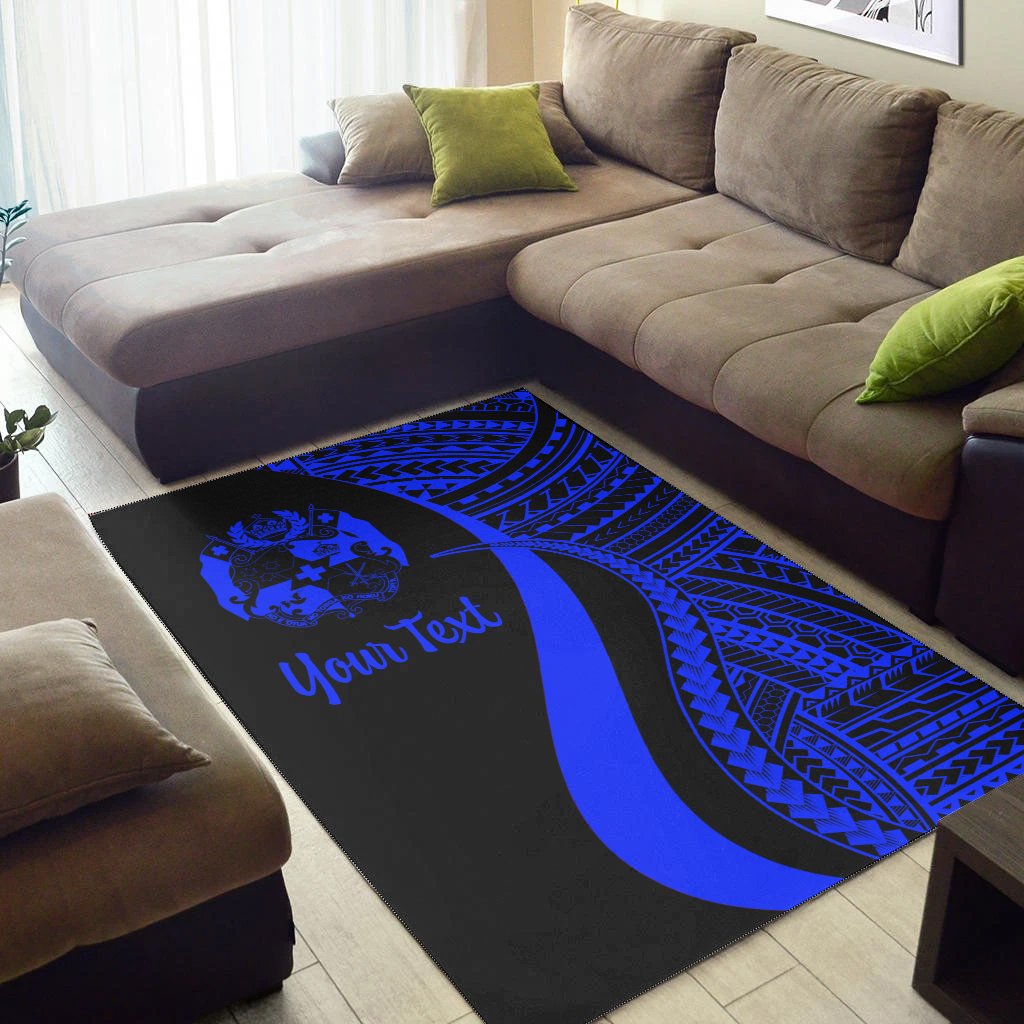 Tonga Custom Personalised Area Rug - Blue Polynesian Tentacle Tribal Pattern-Myprintsy