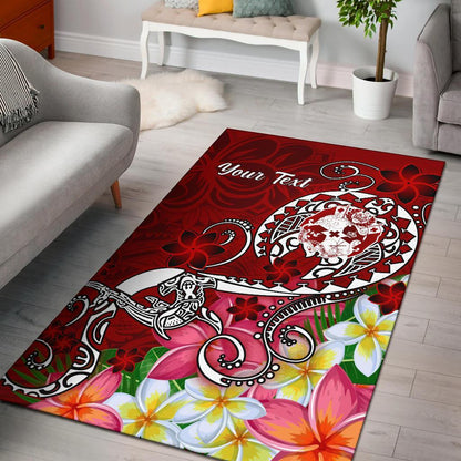 Tonga Custom Personalised Area Rug - Turtle Plumeria (Red)-Myprintsy