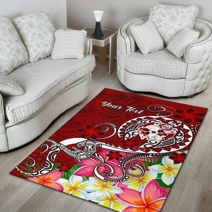 Tonga Custom Personalised Area Rug - Turtle Plumeria (Red)-Myprintsy