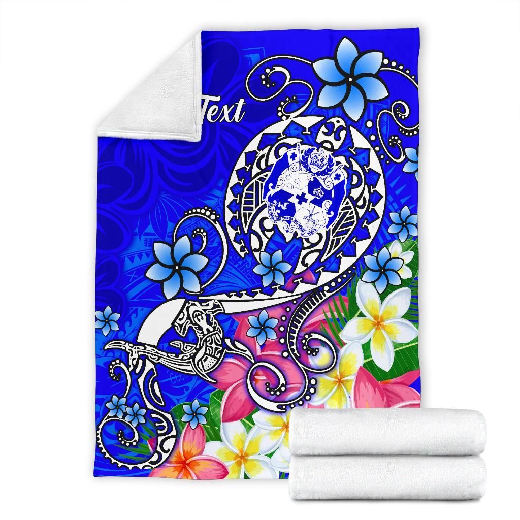Tonga Custom Personalised Premium Blanket - Turtle Plumeria (Blue)-Myprintsy