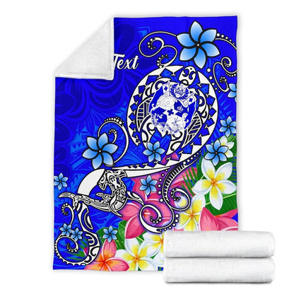 Tonga Custom Personalised Premium Blanket - Turtle Plumeria (Blue)-Myprintsy
