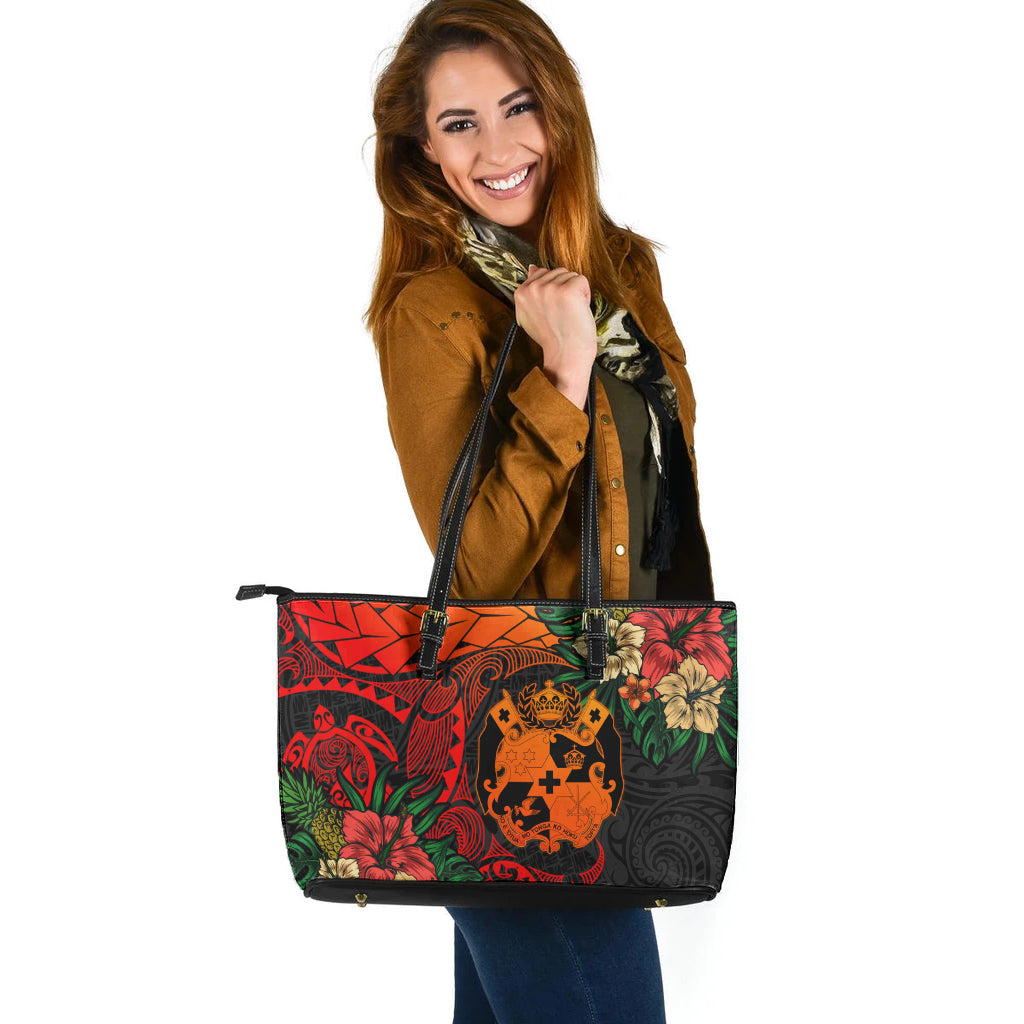 Tonga Leather Tote Bag Polynesian Turtle Tropical