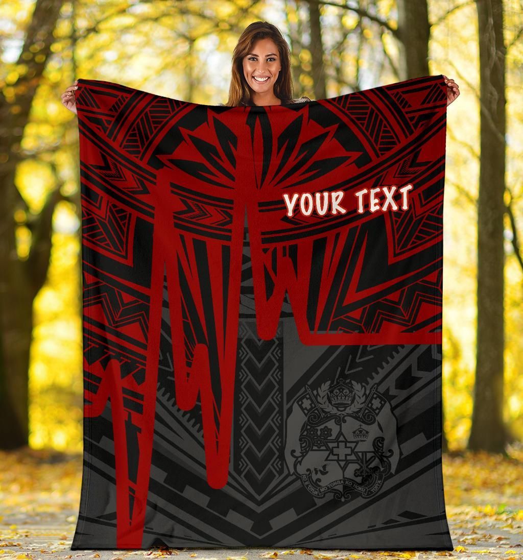 Tonga Personalised Premium Blanket - Tonga Seal In Heartbeat Patterns Style (Red)-Myprintsy