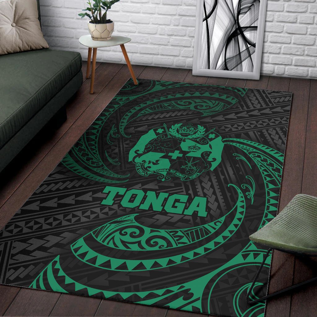 Tonga Polynesian Area Rug - Green Tribal Wave-Myprintsy
