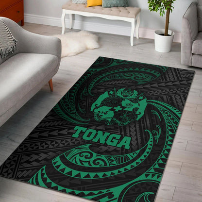 Tonga Polynesian Area Rug - Green Tribal Wave-Myprintsy