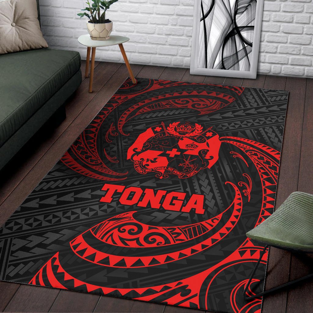 Tonga Polynesian Area Rug - Red Tribal Wave-Myprintsy