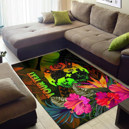 Tonga Polynesian Personalised Area Rug - Hibiscus and Banana Leaves-Myprintsy