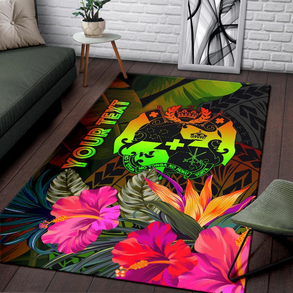 Tonga Polynesian Personalised Area Rug - Hibiscus and Banana Leaves-Myprintsy