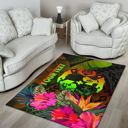 Tonga Polynesian Personalised Area Rug - Hibiscus and Banana Leaves-Myprintsy
