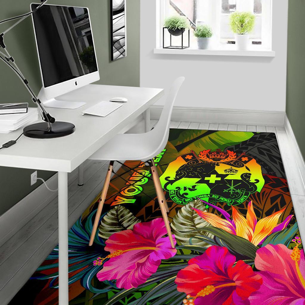 Tonga Polynesian Personalised Area Rug - Hibiscus and Banana Leaves-Myprintsy