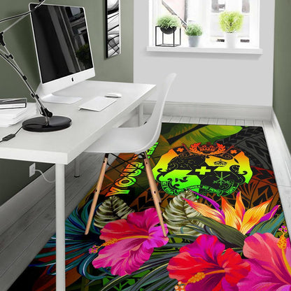 Tonga Polynesian Personalised Area Rug - Hibiscus and Banana Leaves-Myprintsy
