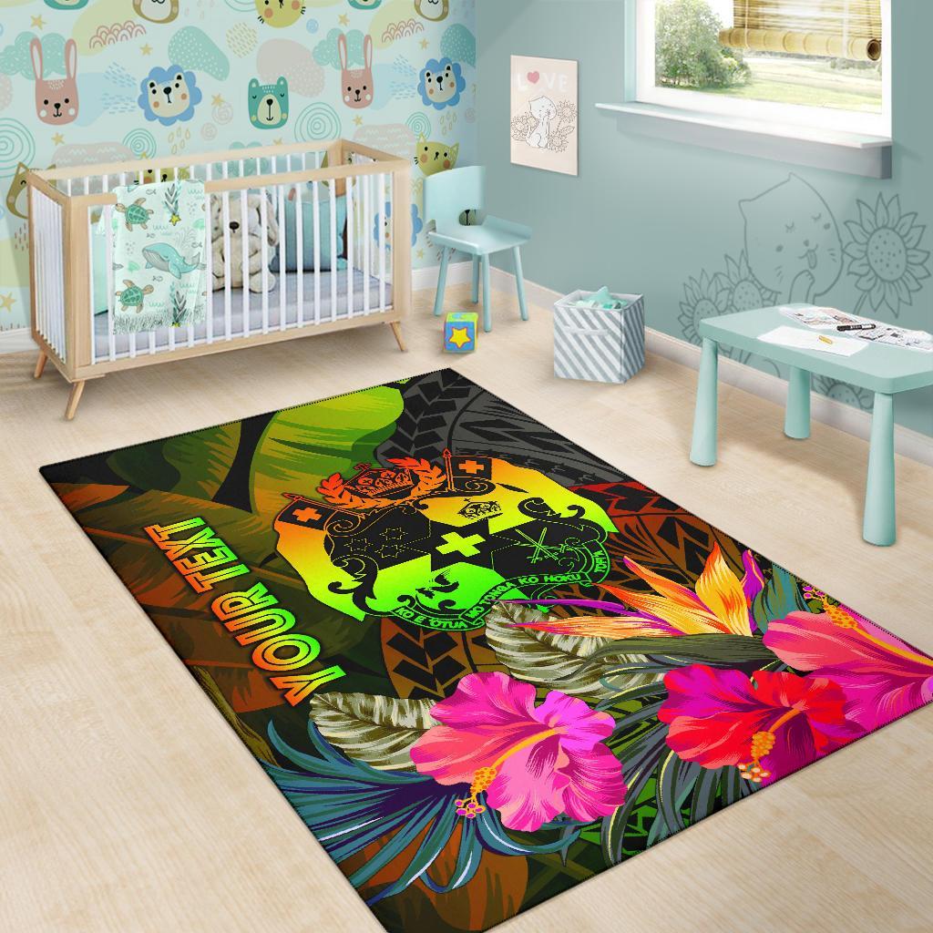 Tonga Polynesian Personalised Area Rug - Hibiscus and Banana Leaves-Myprintsy