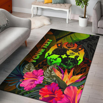 Tonga Polynesian Personalised Area Rug - Hibiscus and Banana Leaves-Myprintsy