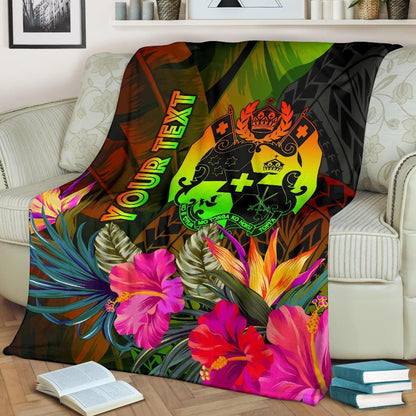Tonga Polynesian Personalised Premium Blanket - Hibiscus and Banana Leaves-Myprintsy