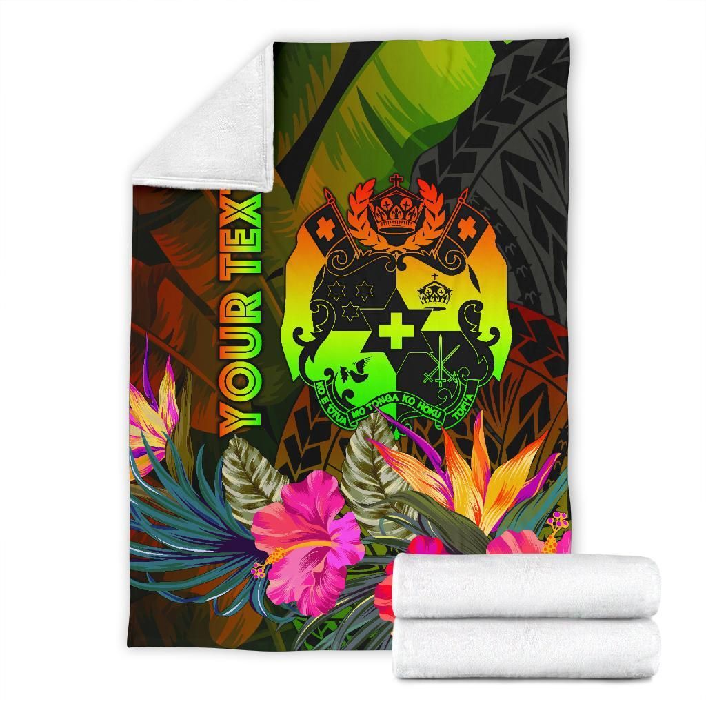 Tonga Polynesian Personalised Premium Blanket - Hibiscus and Banana Leaves-Myprintsy