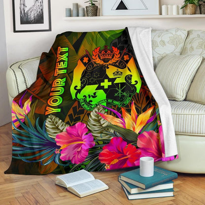 Tonga Polynesian Personalised Premium Blanket - Hibiscus and Banana Leaves-Myprintsy