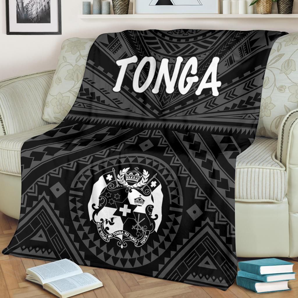 Tonga Premium Blanket - Tonga Seal With Polynesian Tattoo Style (Black)-Myprintsy