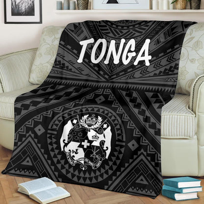 Tonga Premium Blanket - Tonga Seal With Polynesian Tattoo Style (Black)-Myprintsy
