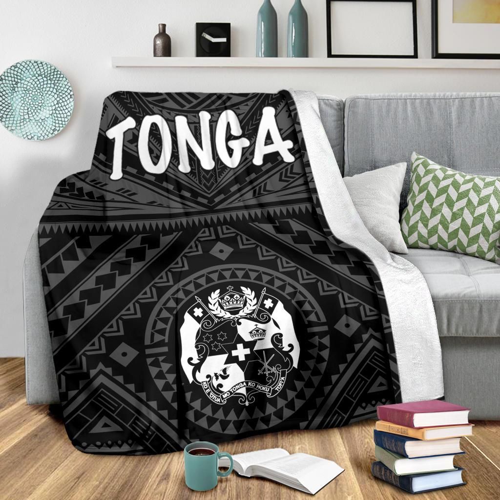 Tonga Premium Blanket - Tonga Seal With Polynesian Tattoo Style (Black)-Myprintsy