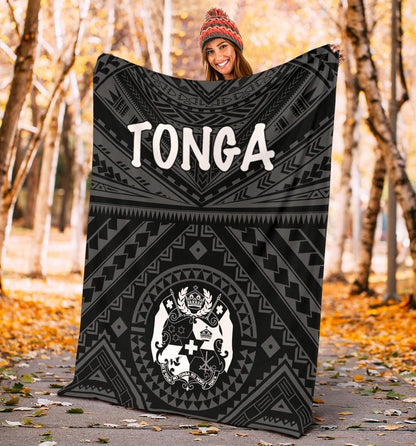 Tonga Premium Blanket - Tonga Seal With Polynesian Tattoo Style (Black)-Myprintsy