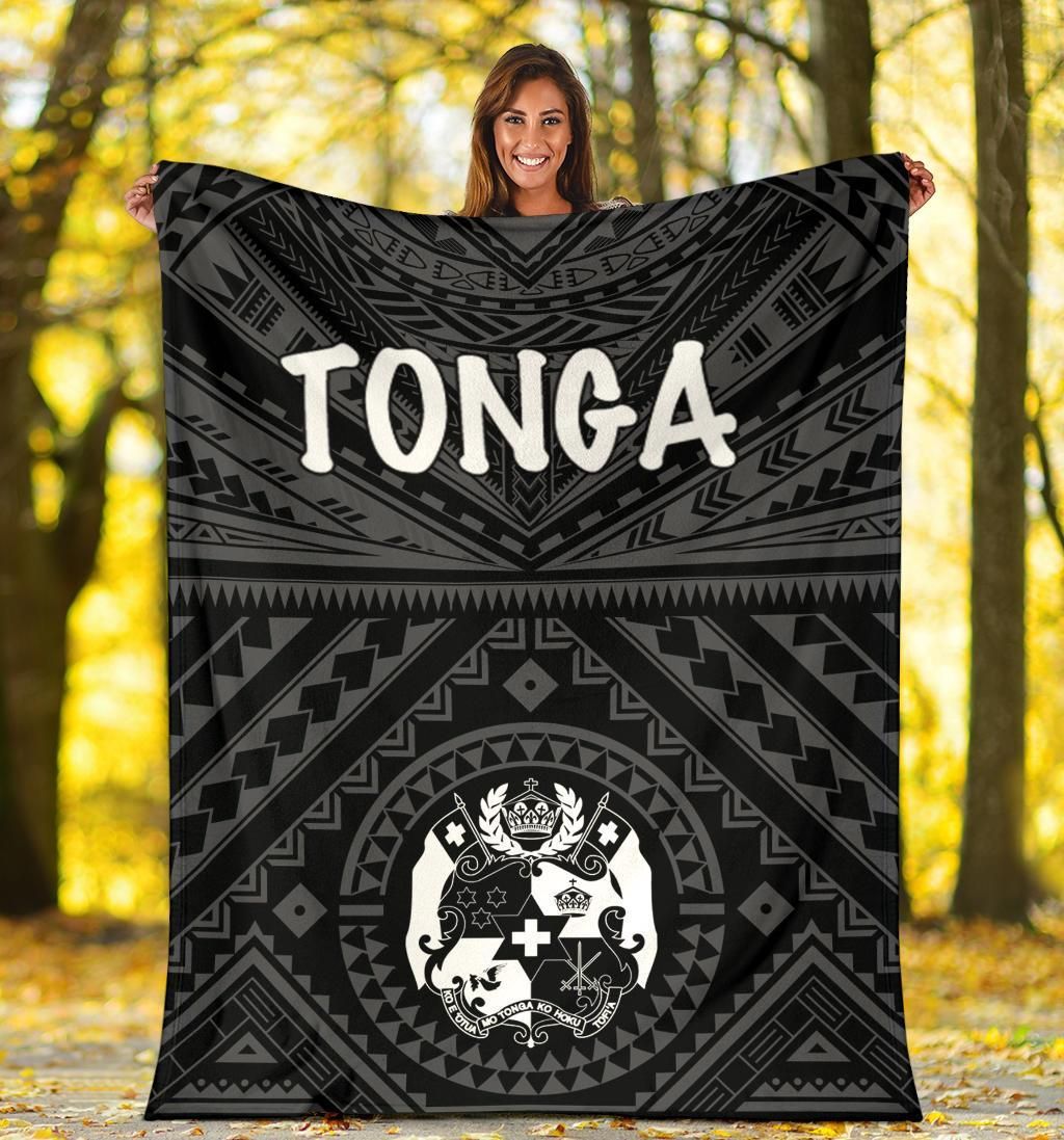Tonga Premium Blanket - Tonga Seal With Polynesian Tattoo Style (Black)-Myprintsy