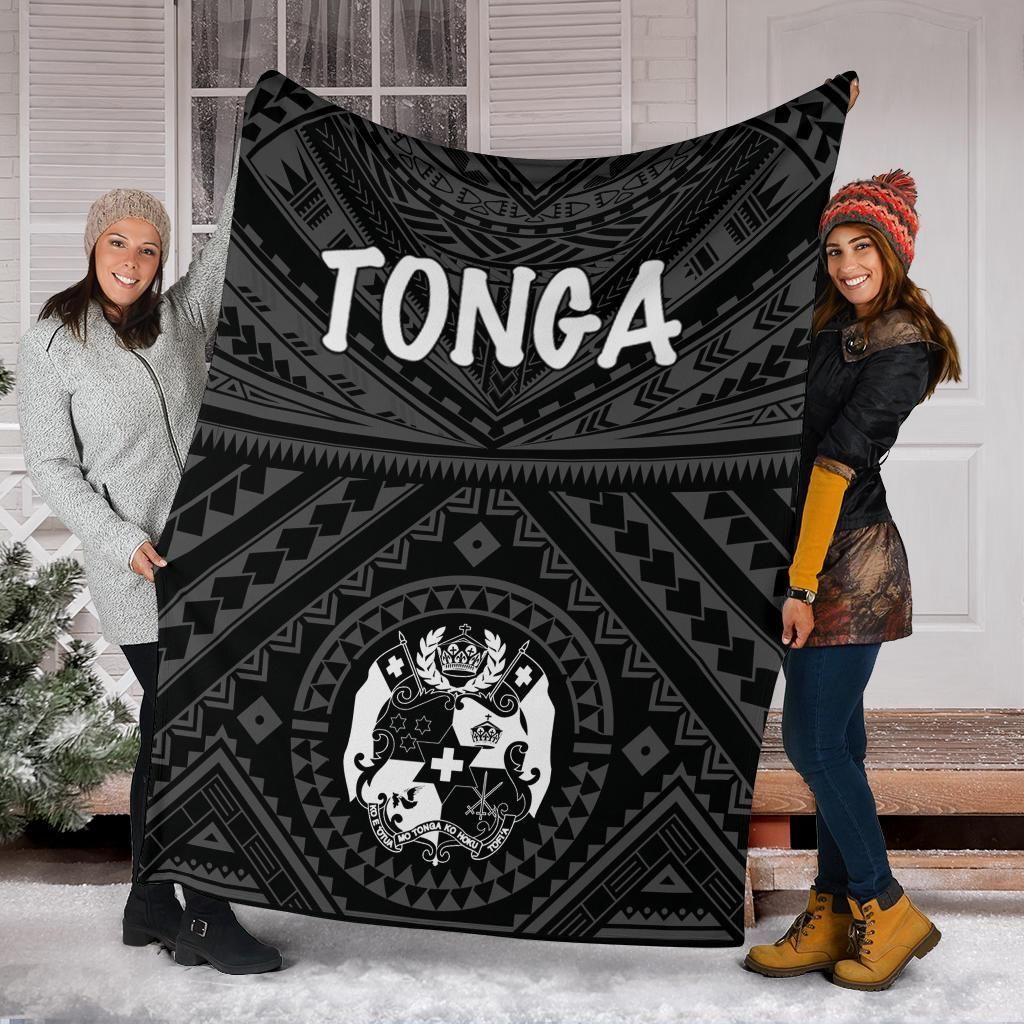 Tonga Premium Blanket - Tonga Seal With Polynesian Tattoo Style (Black)-Myprintsy