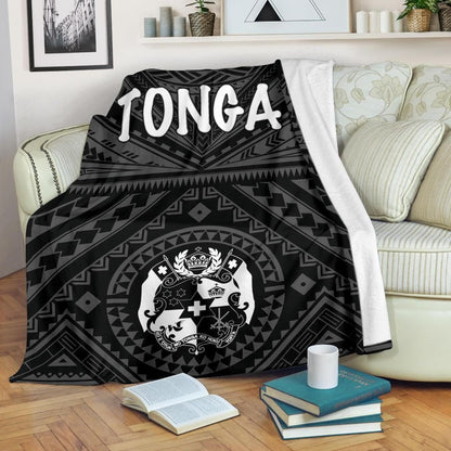 Tonga Premium Blanket - Tonga Seal With Polynesian Tattoo Style (Black)-Myprintsy