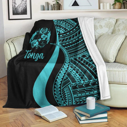Tonga Premium Blanket - Turquoise Polynesian Tentacle Tribal Pattern-Myprintsy