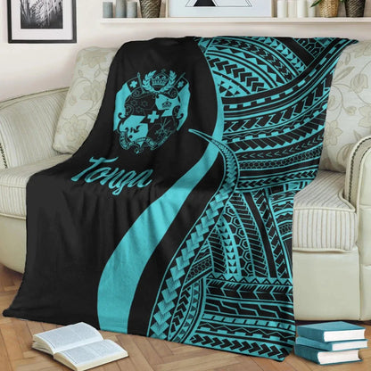 Tonga Premium Blanket - Turquoise Polynesian Tentacle Tribal Pattern-Myprintsy