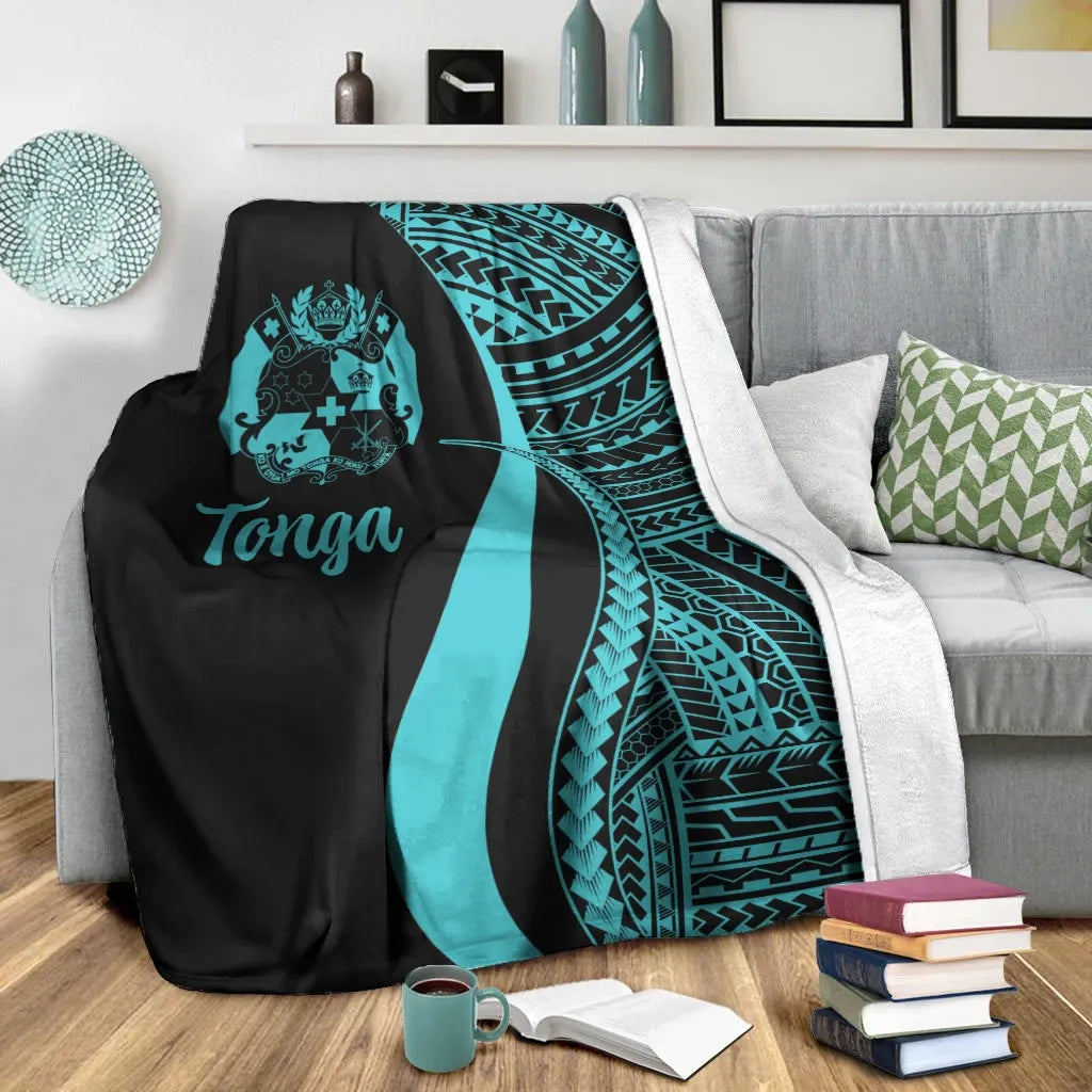Tonga Premium Blanket - Turquoise Polynesian Tentacle Tribal Pattern-Myprintsy