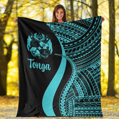 Tonga Premium Blanket - Turquoise Polynesian Tentacle Tribal Pattern-Myprintsy
