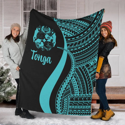 Tonga Premium Blanket - Turquoise Polynesian Tentacle Tribal Pattern-Myprintsy
