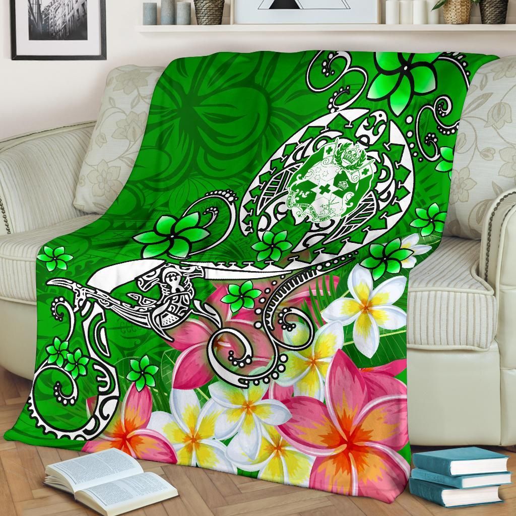 Tonga Premium Blanket - Turtle Plumeria (Green)-Myprintsy