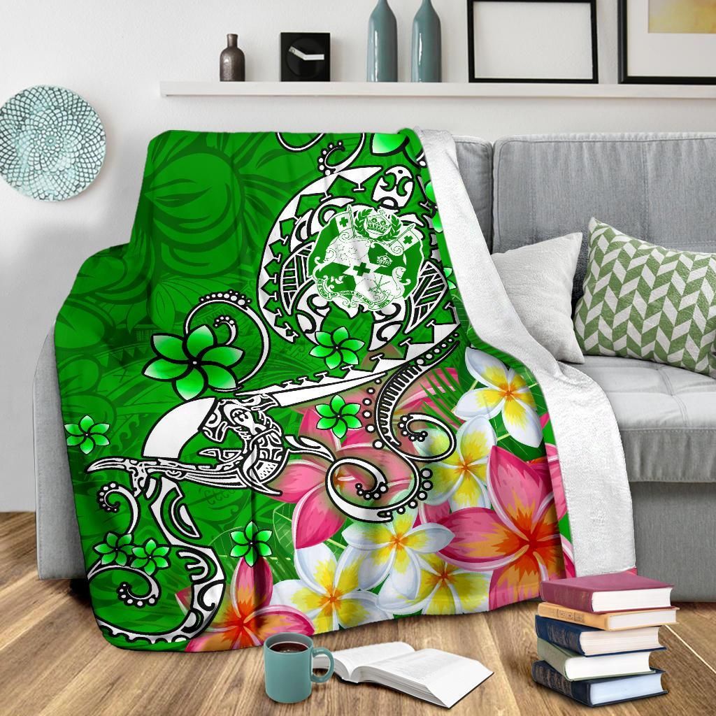 Tonga Premium Blanket - Turtle Plumeria (Green)-Myprintsy