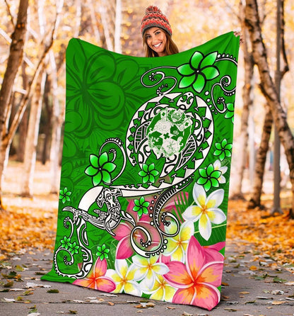 Tonga Premium Blanket - Turtle Plumeria (Green)-Myprintsy