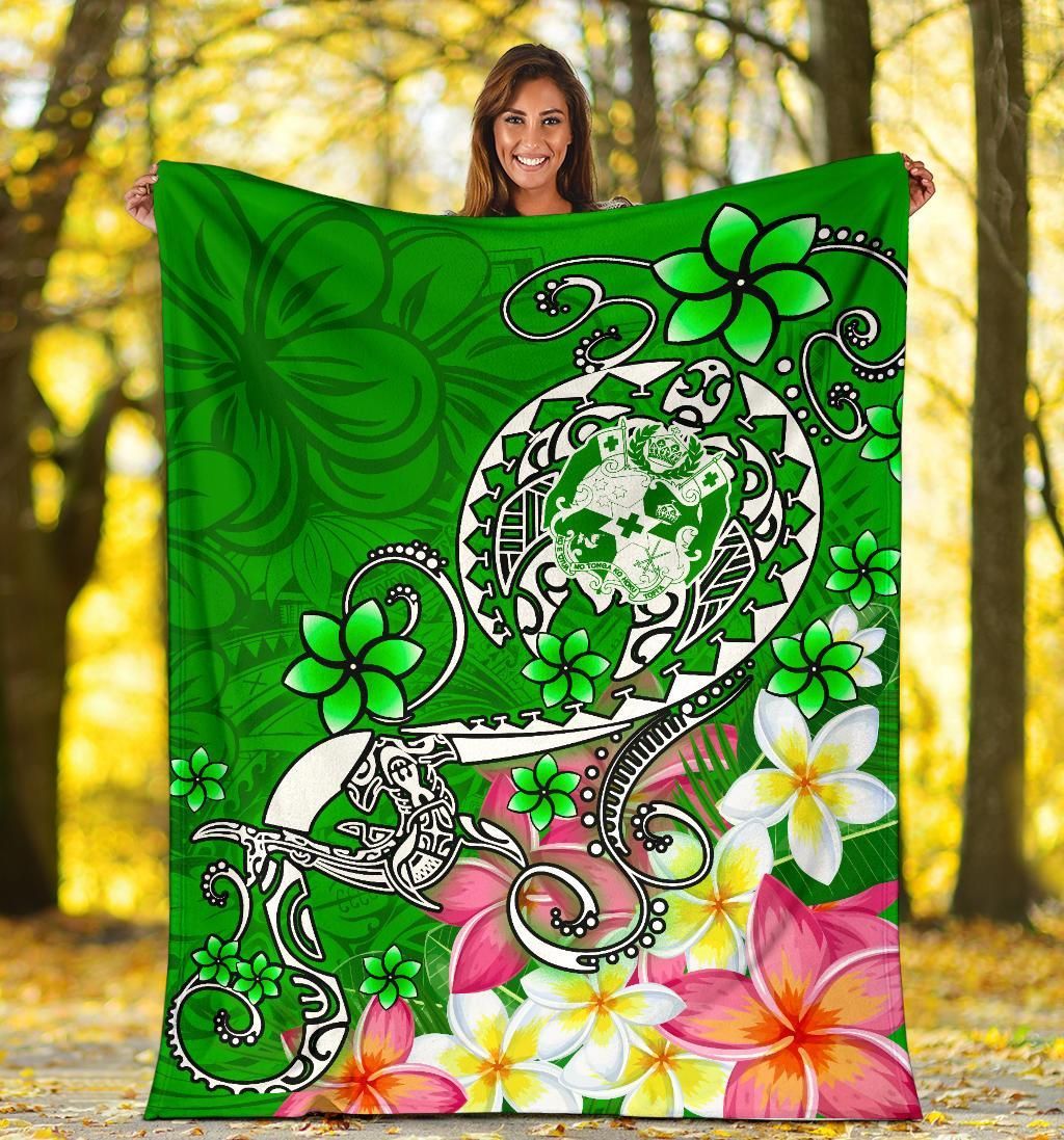Tonga Premium Blanket - Turtle Plumeria (Green)-Myprintsy