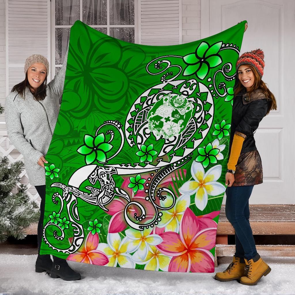 Tonga Premium Blanket - Turtle Plumeria (Green)-Myprintsy