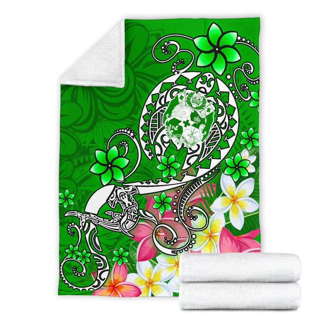 Tonga Premium Blanket - Turtle Plumeria (Green)-Myprintsy