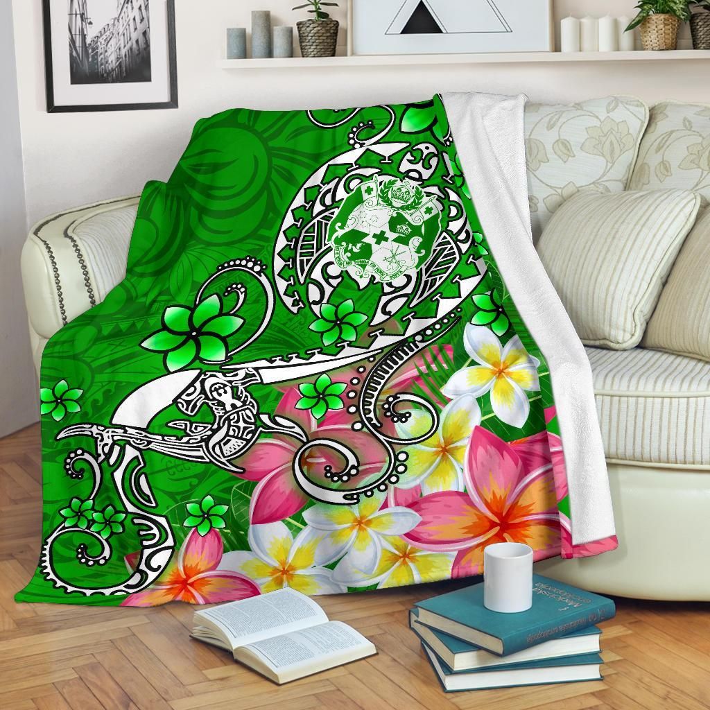 Tonga Premium Blanket - Turtle Plumeria (Green)-Myprintsy