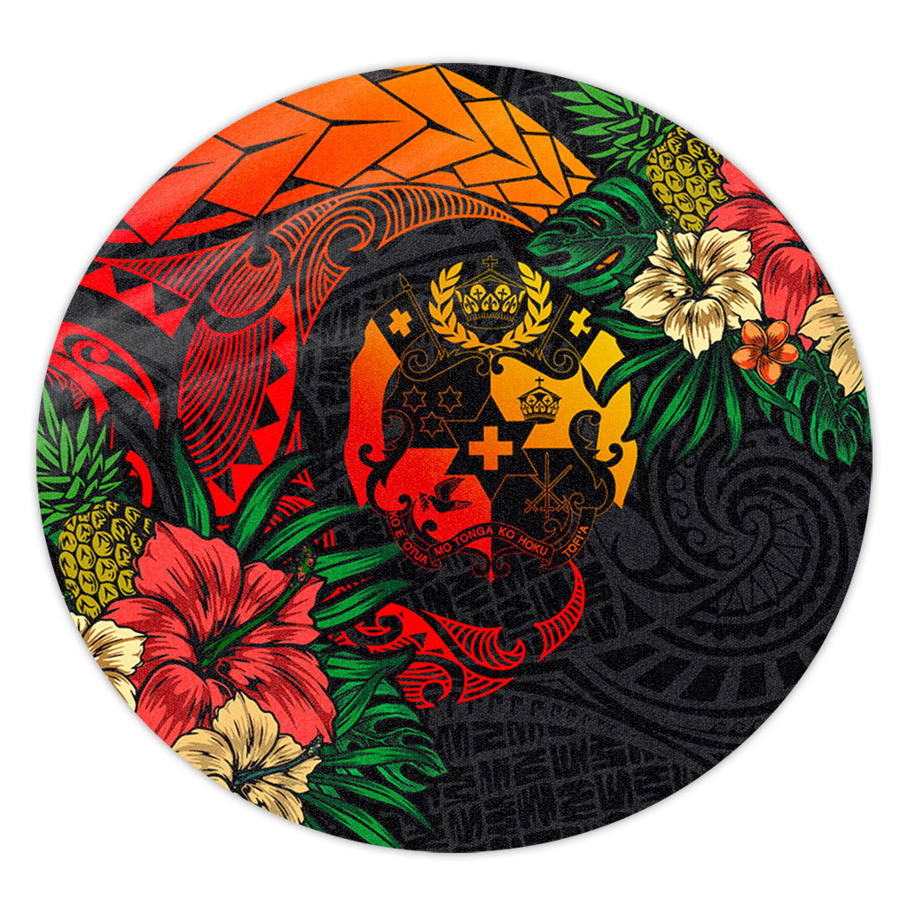 Tonga Round Rug Polynesian Coat Of Arms Tropical