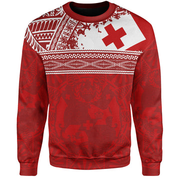 Tonga Sweatshirt Flag Coat Of Arms Circle Ngatu Tribal-Myprintsy