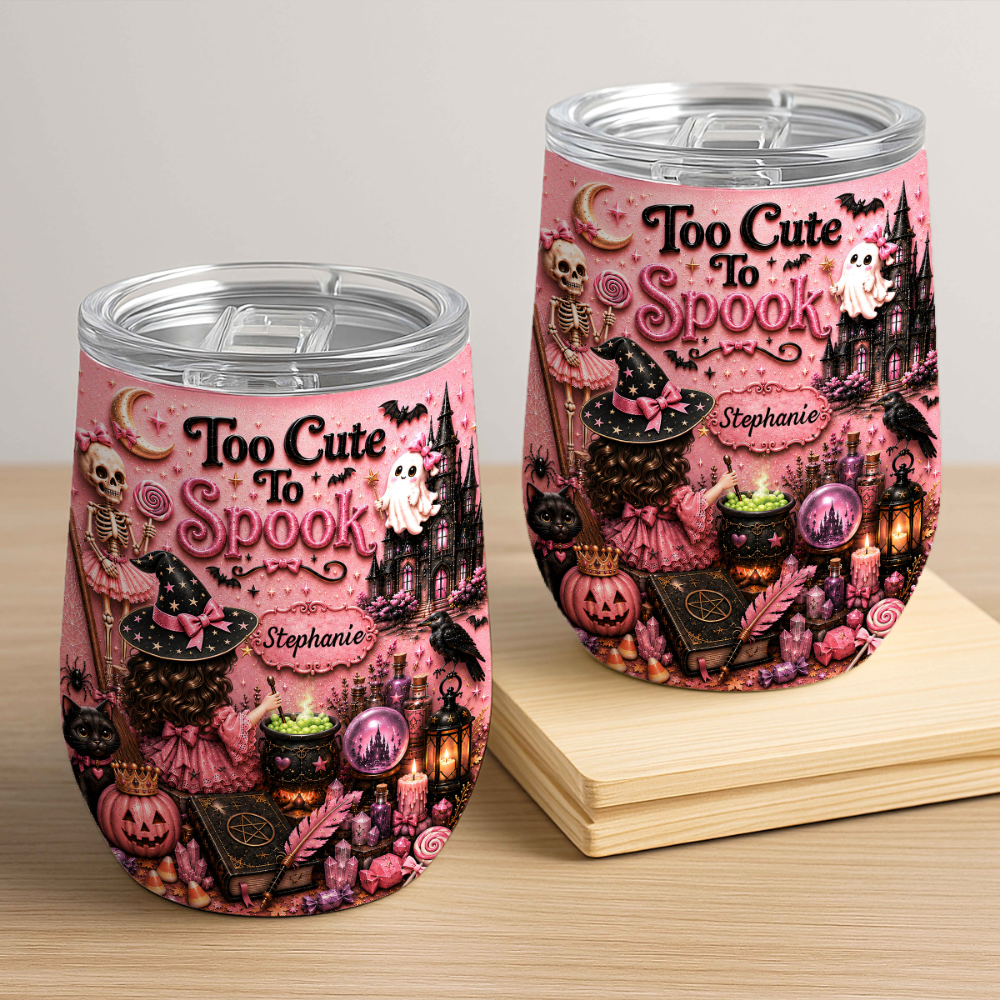 Too Cute To Spook - Personalized Pink Halloween Wine Tumbler-Myprintsy
