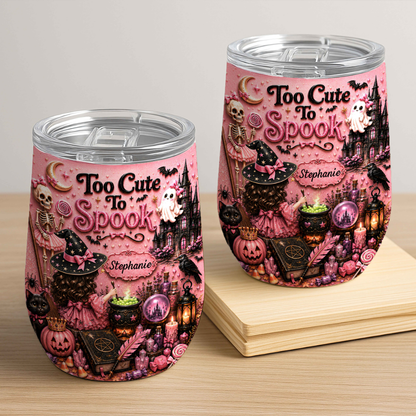 Too Cute To Spook - Personalized Pink Halloween Wine Tumbler-Myprintsy