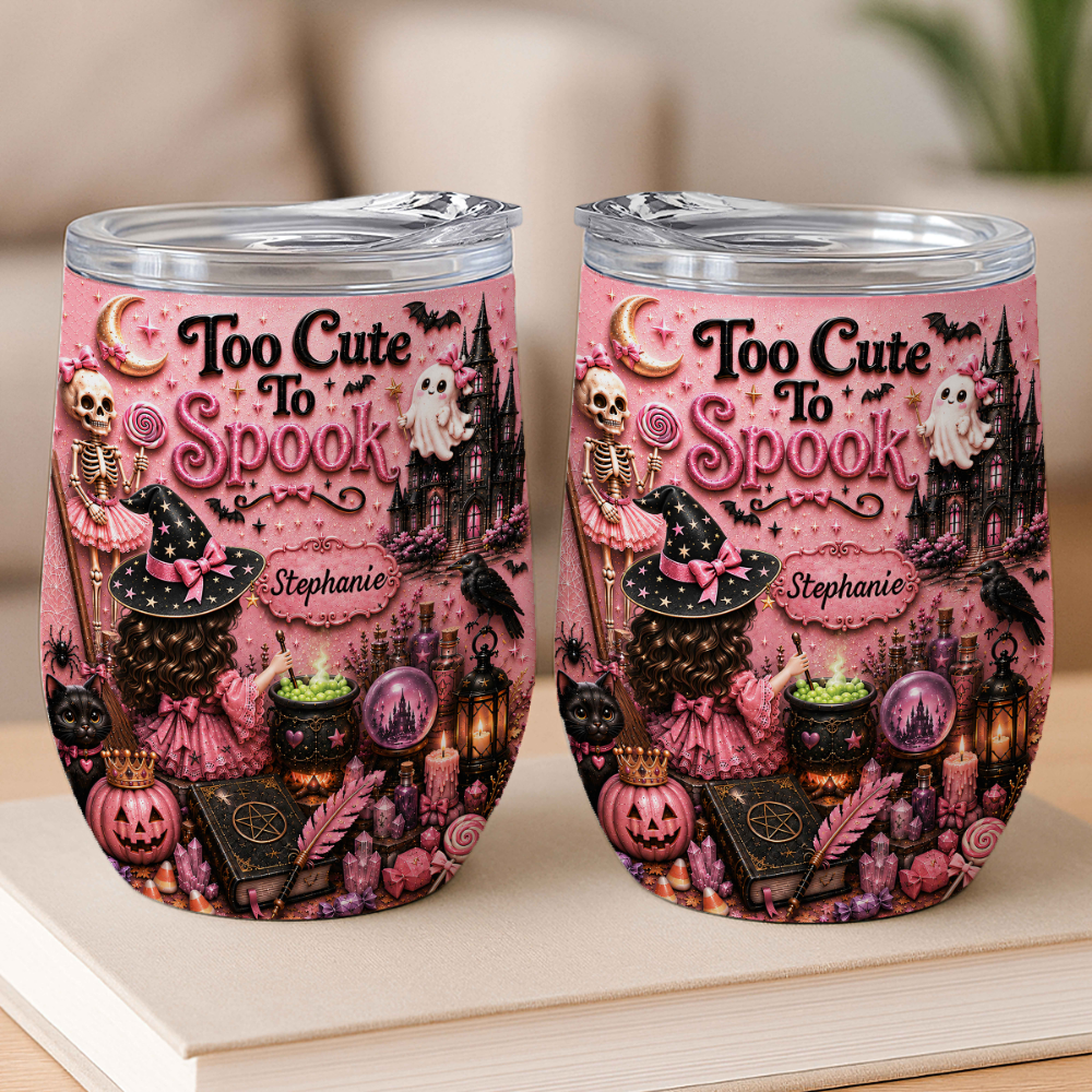 Too Cute To Spook - Personalized Pink Halloween Wine Tumbler-Myprintsy
