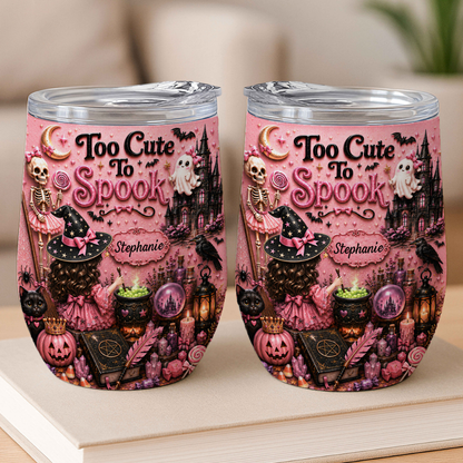 Too Cute To Spook - Personalized Pink Halloween Wine Tumbler-Myprintsy