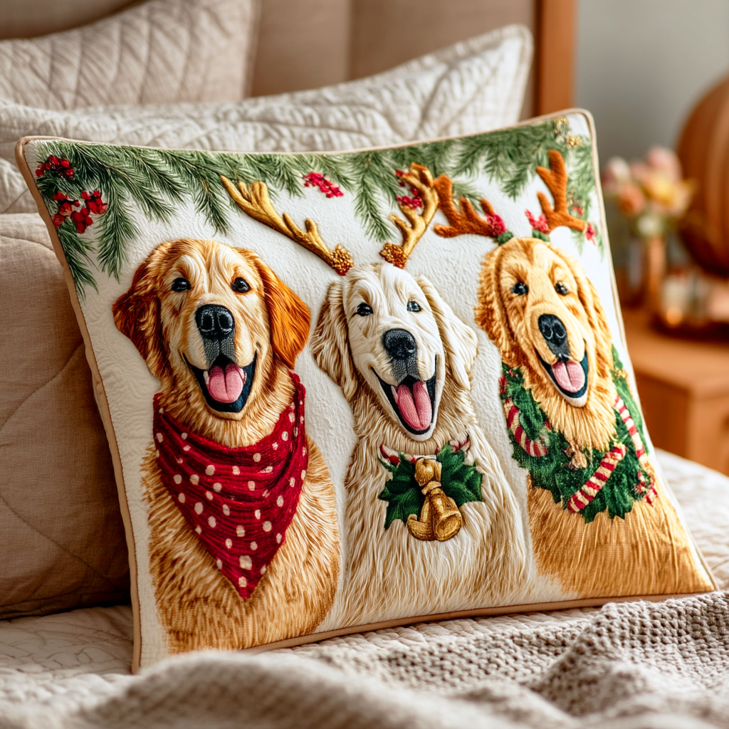 Triple Festive Goldens Quilted Pillow Case VTQ-Myprintsy