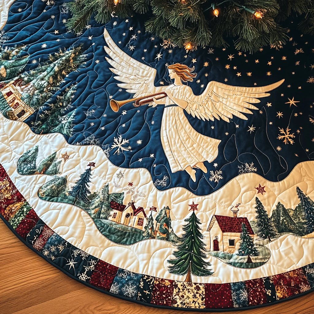 Trumpet Herald Christmas Quilted Tree Skirt VH-Myprintsy