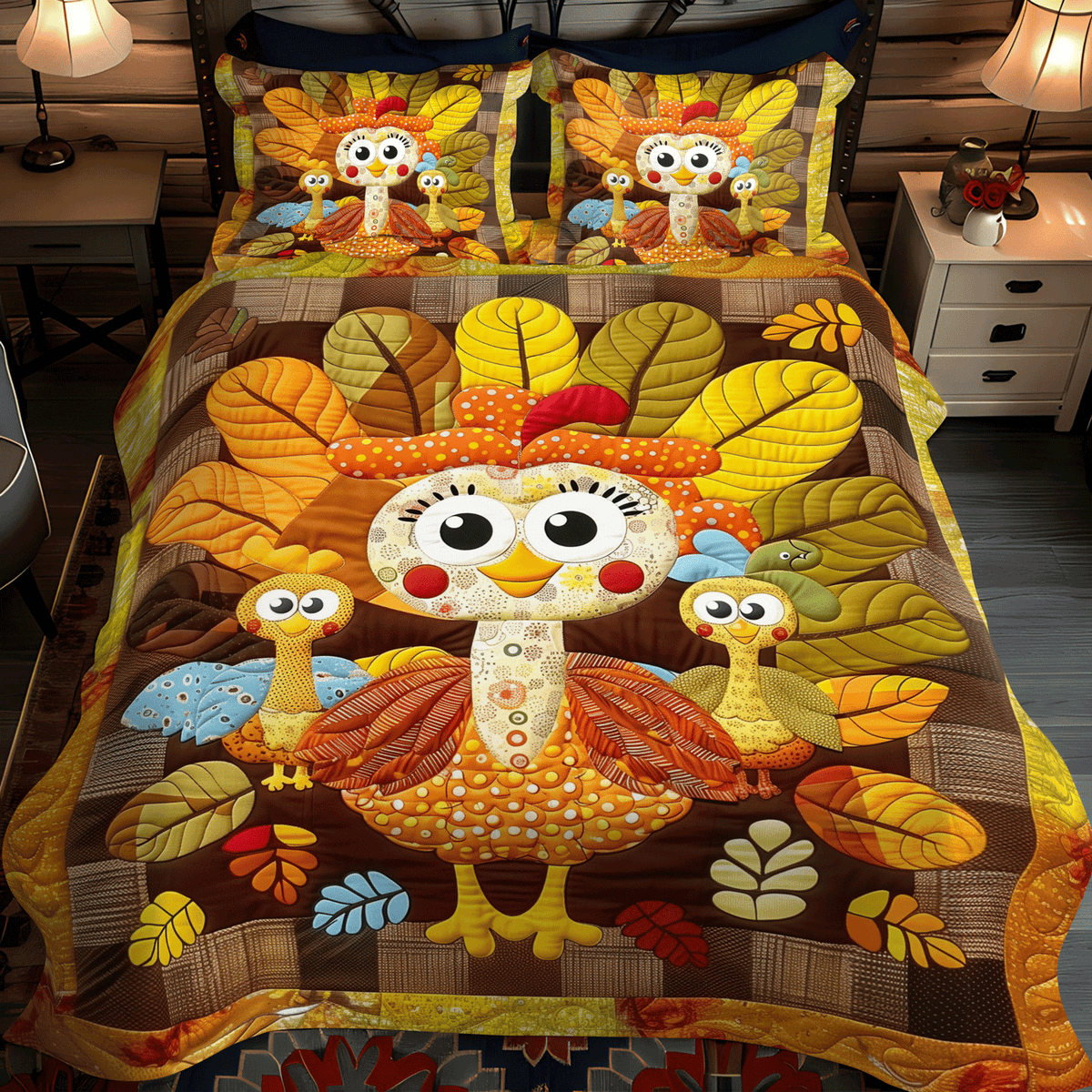 Turkey Playtime -Piece Quilted Bedding Set VTQ-Myprintsy